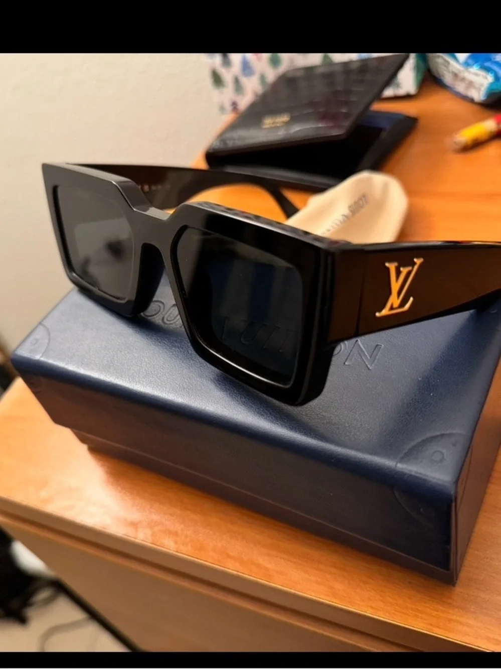 Louis Vuitton Black Sunglasses with Gold LV Accent